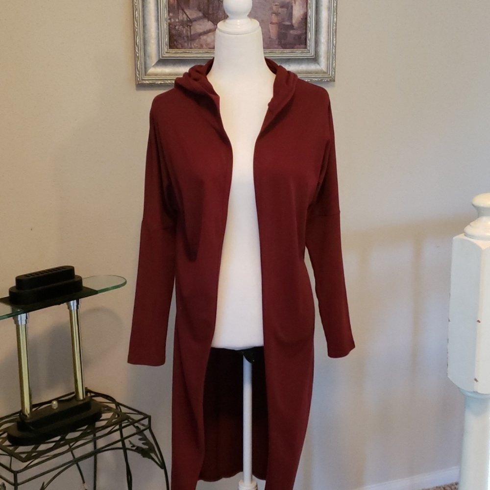 Long Burgundy hoodie duster